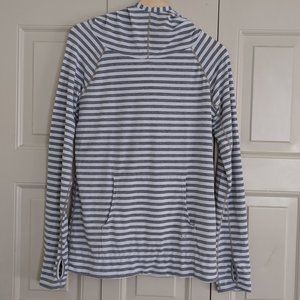 Gap Fit Women M cowl neck hoodie gray stripes